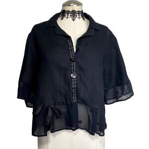 Taylor G. Boutique Funky Boho Whimsigoth Dark Coquette Flowy Cropped Button Down